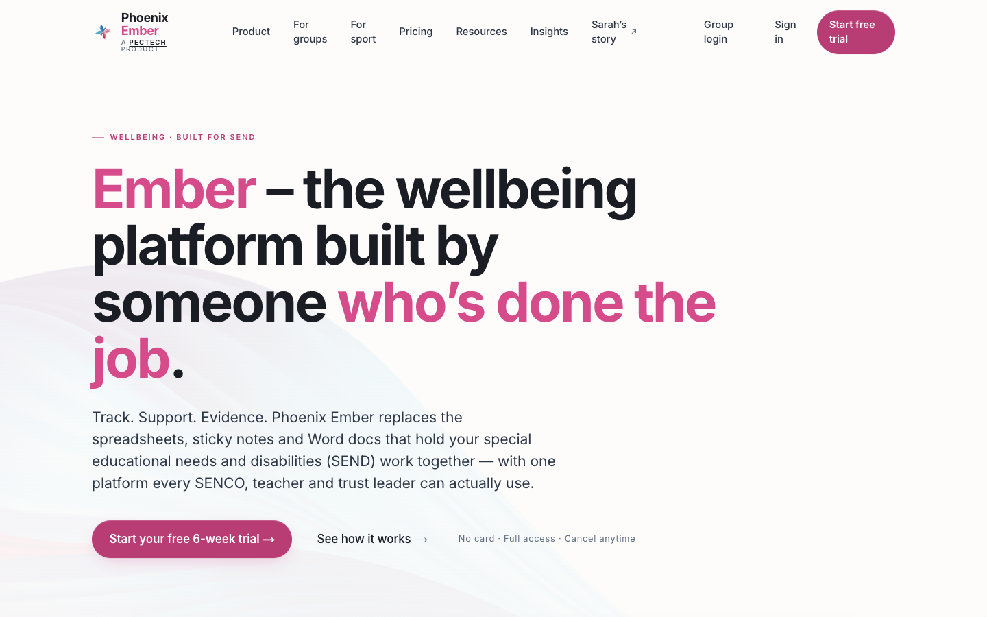 Phoenix Ember public website showing its wellbeing platform proposition